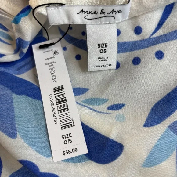 Anna & Ava Kimono Cover Up Blue Floral Bird Print One Size OS Bohemian Chic - Picture 4 of 6